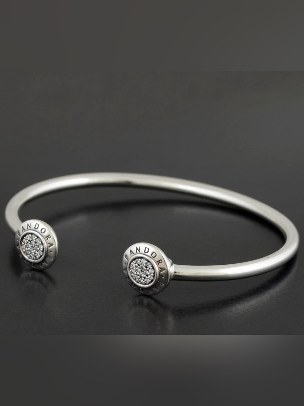 Pandora Silver Open Cuff Bracelet with Pave Crystal Ends